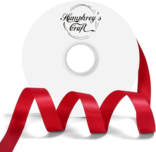 Satin Ribbon 5/8 Inch Red Double Faced - 25 Yards for Gift Wrapping DIY Bows Crafts Bridal Bouquet Cutting Ceremony Sewing Christmas Wedding Baby Shower Decoration Humphrey's Craft