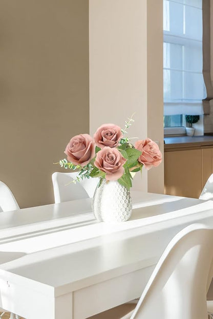 Artificial Rose Flower Artificial Flowers Flower with Long Stem Silk Roses Bouquet for Wedding Bridal Shower Party Home Decoration (Dusty Rose, 12 Pcs)