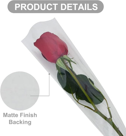 BEISHIDA 100 PCS Single Rose Sleeve Bouquet Bags Plastic Single Flower Wrapping Rose Packaging For Mother's Day Graduation Wedding Birthday Valentine's Day Party (Transparent)