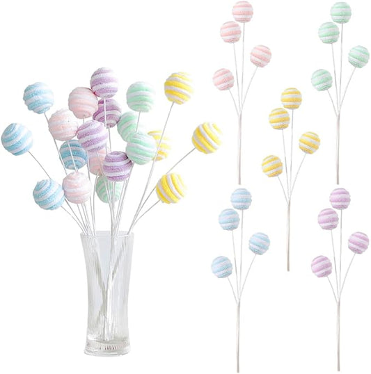 5Pcs Pastel Christmas Tree Ball Picks, 14.9” Macaron Color Woolen Spray with Gitter for Christmas Tree Topper Decorations Vase Filler Xmas Home Decor New Year Gifts (Ball)