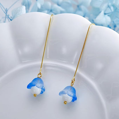 LadayPoa 100pcs Glass Bellflower Beads for Jewelry Making Trumpet Flower Beads Gradient Clear Cute Beads for Bracelets Making Aesthetic Bead Charms for DIY Necklace Decoration-Dark Blue