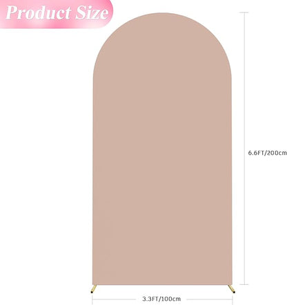 Wokceer 6.6FT Wedding Arch Cover Spandex Fitted Wedding Arch Stand Covers Round Top Chiara Arch Backdrop Cover for Birthday Party Ceremony Banquet Decoration Nude