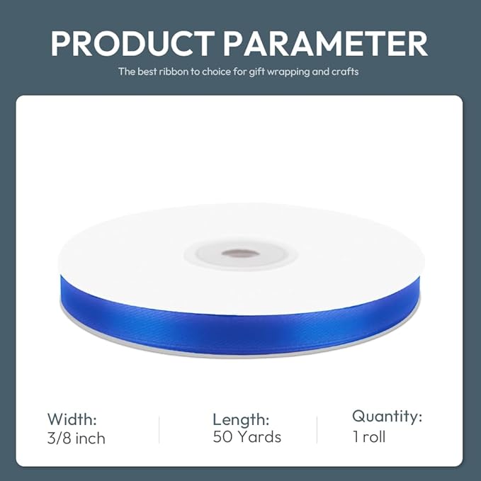 KMER LIFE 3/8" Wide x 50 Yards Royal Blue Single Faced Polyester Satin Ribbon, Royal Blue Satin Ribbon Perfect for Wedding Decor, Wreath, Crafts, Gift Wrapping & Other Projects (Royal Blue)