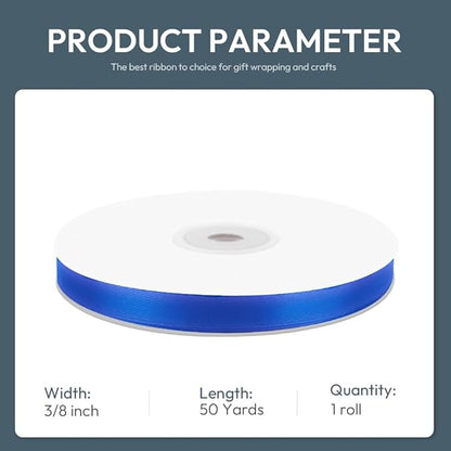 KMER LIFE 3/8" Wide x 50 Yards Royal Blue Single Faced Polyester Satin Ribbon, Royal Blue Satin Ribbon Perfect for Wedding Decor, Wreath, Crafts, Gift Wrapping & Other Projects (Royal Blue)