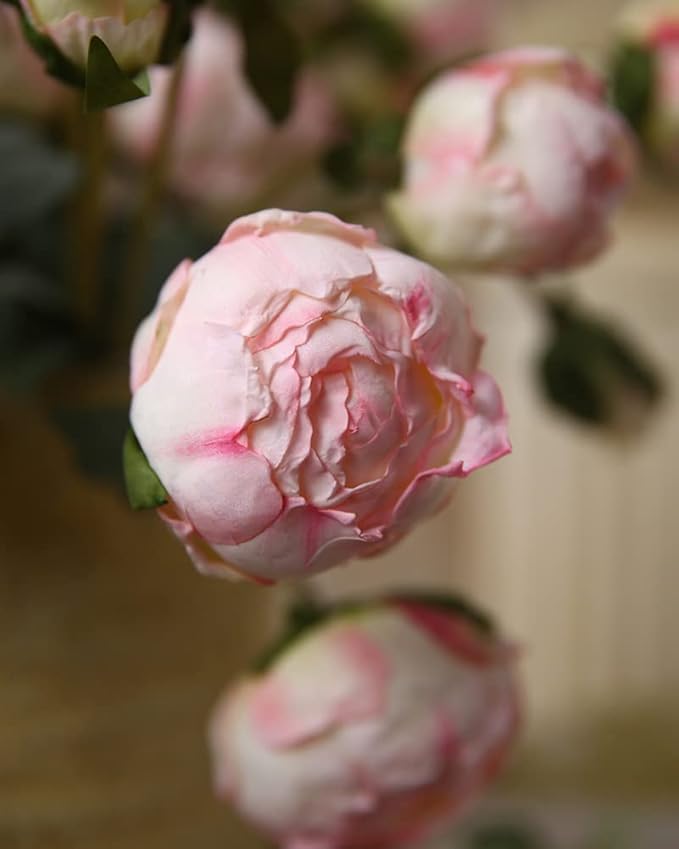 Pink Peonies Artificial Flowers 2 Bouquets Vintage Peonies 18pcs Pink Flowers Artificial for Wedding Decoration Bride Bouquet Faux Crafts Floral Arrangement