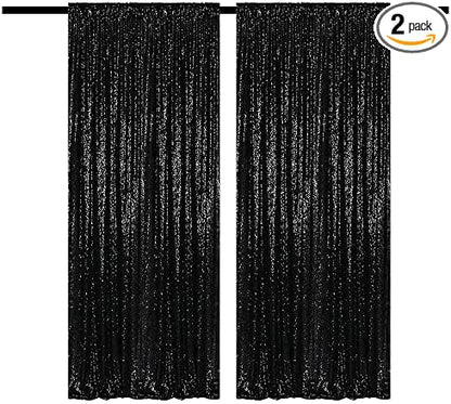 Black Sequin Curtains 4FTx8FT 2 Panels Black Sequin Backdrop for Parties Glitter Backdrop Photo Background for Wedding Baby Shower