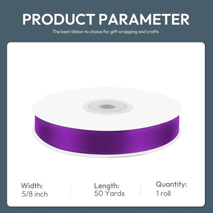 KMER LIFE 5/8" Wide x 50 Yards Purple Single Faced Polyester Satin Ribbon for Wedding Decor, Wreath, Crafts, Gift Wrapping & Other Projects