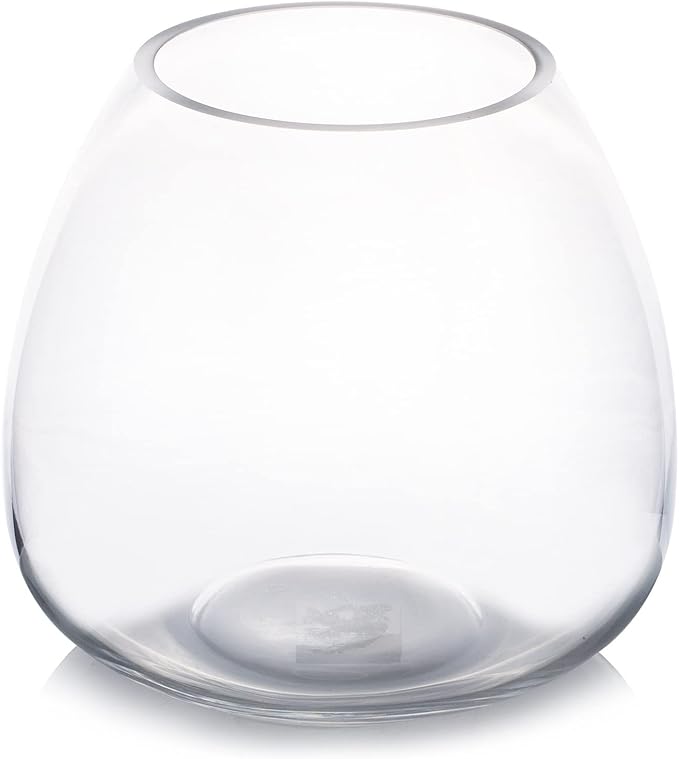 Enova Floral Clear Dome Shaped Terrarium Bowl Glass Vase, H 6.50" W 3.5" L7.5 Clear Round Fish Bowl Flower Vase for Desktop Decor (1 Piece)