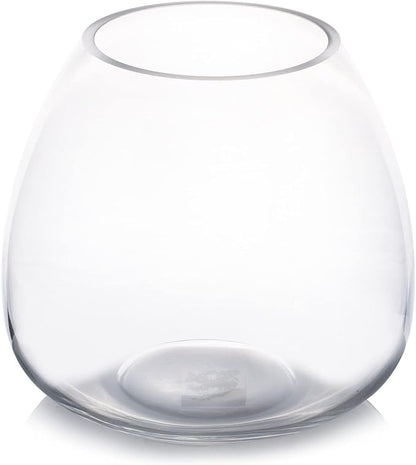Enova Floral Clear Dome Shaped Terrarium Bowl Glass Vase, H 6.50" W 3.5" L7.5 Clear Round Fish Bowl Flower Vase for Desktop Decor (1 Piece)