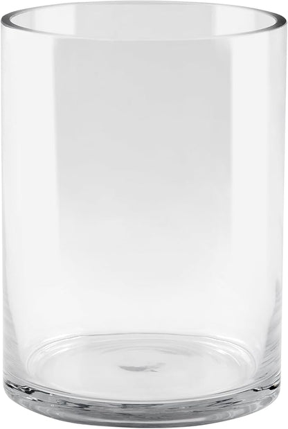 6" Wide 8" High Large Hand Blown Sturdy Clear Cylinder Glass Vase, Centerpiece Flower Vase for Rose, Tulip, Boquets, Hurricane Candle Holder (1, 6"x8")