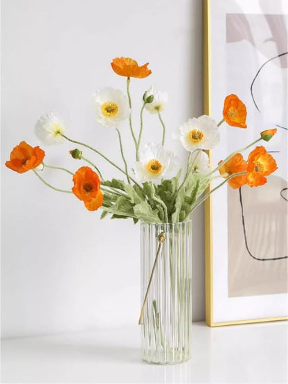 Set of 6 White Poppies Flowers Artificial for Vase, Faux Wildflowers with Long Stems, Silk Flowers Arrangement for Wedding Party Farmhouse Home Office Indoor Kitchen Dining Table Decoration