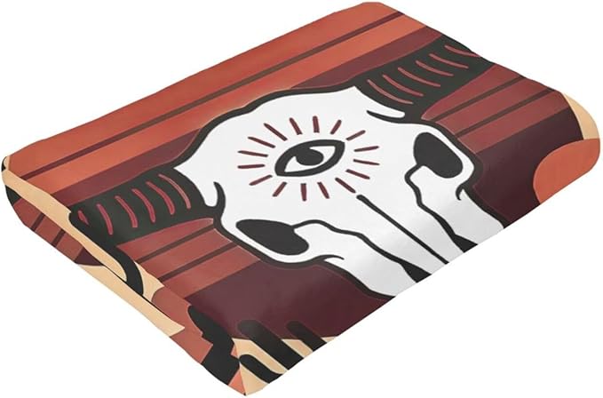 Western Boho Bull Skull Blanket Southwest Aztec Tribal Southwestern Navajo Throw Blanket Soft Cozy Fleece Fuzzy Stuffed Plush Flannel Gifts for Girls Women Boys Kids Adults 60''x80''