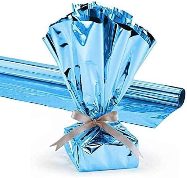 PMU Gift Wrap Mylar Roll Metallic Baby Blue 2-sided, 48 Inches X 50 Ft Roll 1.4 Mil Highly Reflective Mylar Film, Great for Gifts, Birthdays, Christmas, Baskets, Arts & Crafts