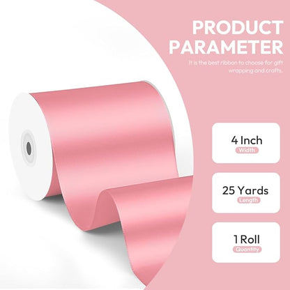 4" x 25 Yards Satin Ribbon, Rose Gold Silk Ribbon Ideal for Gift Wrapping, Floral Bouquets, Crafts, Wedding Party Decorations, Christmas and Sewing Projects