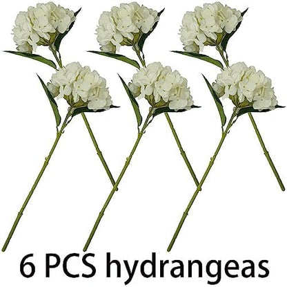 Ivory Hydrangea Artificial Flowers,6 Pcs Faux Hydrangea Flowers,Artificial Hydrangeas Flowers with Stems,Fake Hydrangeas,Silk Hydrangeas Flowers with Stems for Home Decor (6, Ivory)