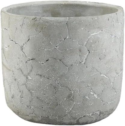 Serene Spaces Living CrackleStone Rustic Cement Vase, Decorative Planter with Cracked Texture, Perfect for Succulents, Small Plants, or Floral Arrangements, 7" Diameter & 6" Tall