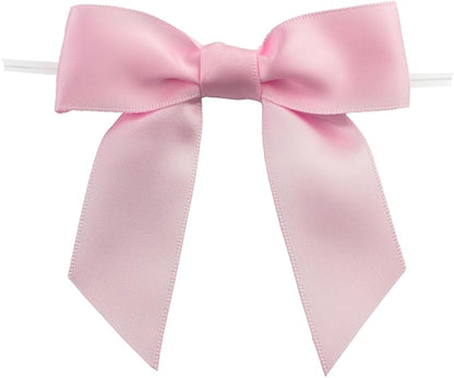 7Rainbows 30pcs Boutique 3.5" Pink Satin Ribbon Twist Tie Bows for Tying Up Packages Gift Wrapping