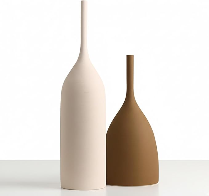 Ceramic Vases Set of 2, Modern Boho Vases for Centerpiece Decor, Matte Minimalist Neutral Vases for Home Decor, Living Room, Bookshelf, and Entryway Table Decor (Multicolor-2)