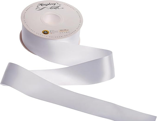 Humphrey's Craft 2 Inch White Double Faced Satin Ribbon - Continuous 50 Yards Thick Satin Ribbon for Crafts, Gifts Wrapping, Decoration Christmas Tree, Bridal Bouquet,Wedding,DIY Bows,Sewing Hat.