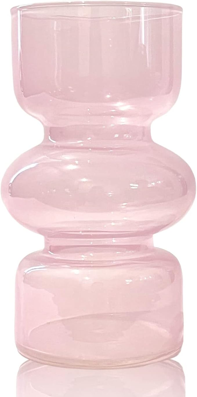 BLOFLO Pink Transparent Glass Hydroponic Vase, 7Inches Colored Glass Vase for Flower, Modern Geometric Three-Layer Floral Vases for Home Office Wedding Table Décor(Pink)