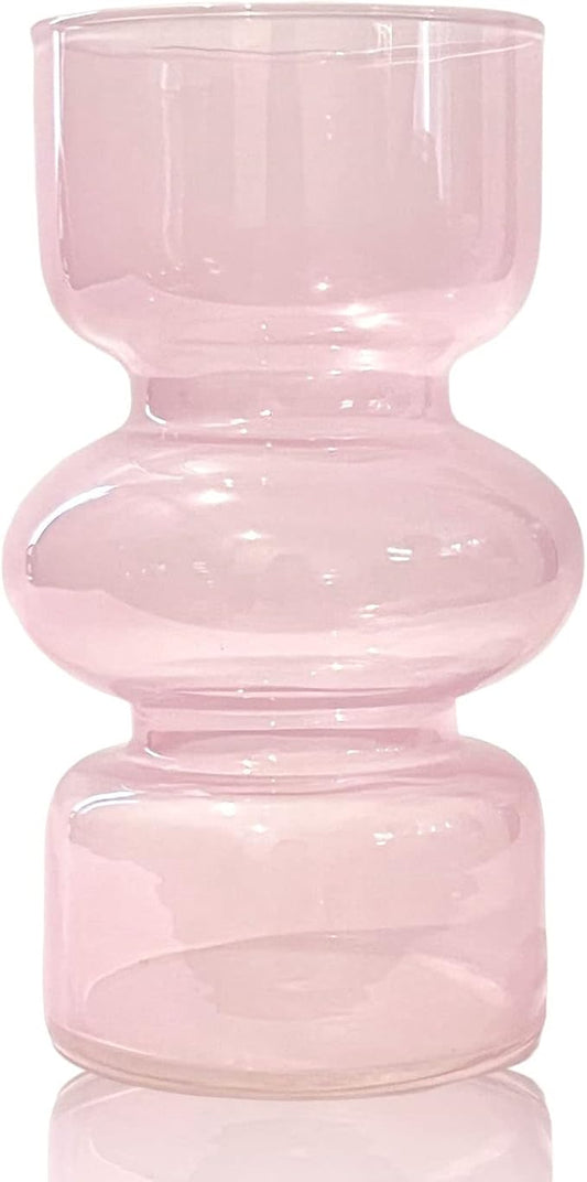 BLOFLO Pink Transparent Glass Hydroponic Vase, 7Inches Colored Glass Vase for Flower, Modern Geometric Three-Layer Floral Vases for Home Office Wedding Table Décor(Pink)