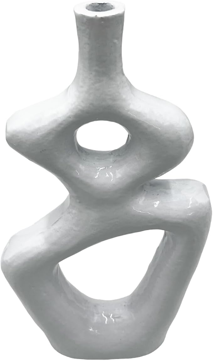 12 Inch Tall Decorative Handmade Aluminum Gourd Flower Vase in White