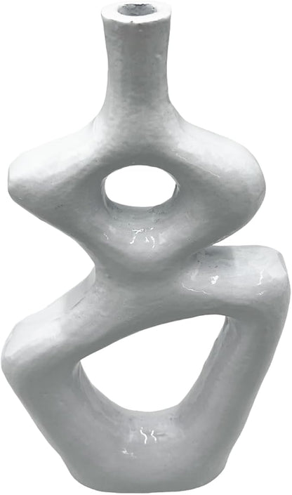 12 Inch Tall Decorative Handmade Aluminum Gourd Flower Vase in White