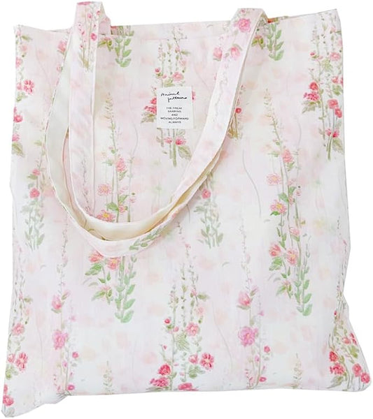 Cotton Canvas Tote Bag Reusable Soft Grocery Cloth Bag Floral Shoulder Bag for Beach Travel Shopping