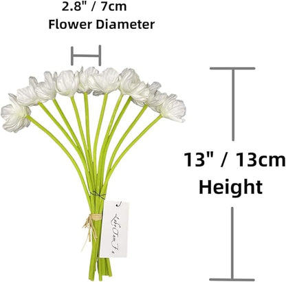 10 PCS High Quaulity Fresh Artificial Mini Real Touch PU/ latex Corn Poppies Decorative Silk fake artificial poppy flowers for Wedding holiday Bridal Bouquet Home Party Decor bridesmaid (White)
