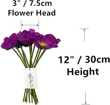 14Pcs Real Touch Anemone Poppy Bouquet for Artificial Flower Decor Kitchen Table Centerpiece Vase Home Greenery Wedding Holding Flowers Backdrop Arch Wall (Purplish Red)