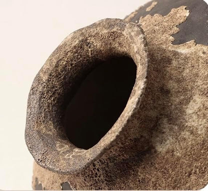 Vintage Rustic Ceramic Vase, 9.8" Tall Textured Pottery Flower Vase for Home Decor, Handmade Terracotta Wabi Sabi Decorative Vase for Living Room, Bedroom, Bathroom Centerpiece
