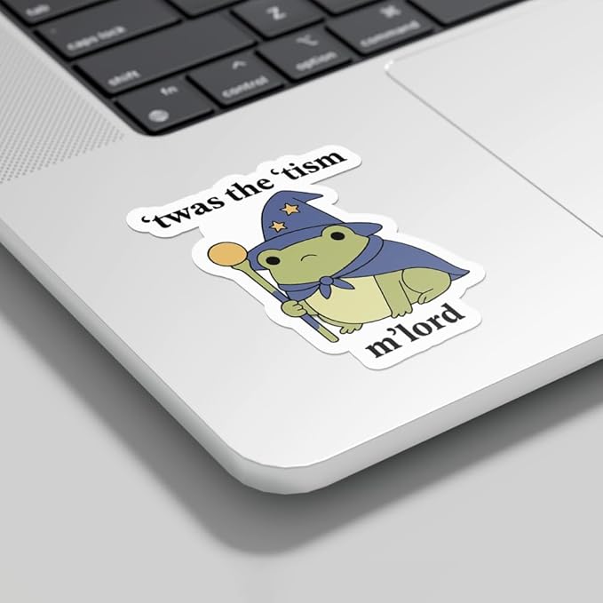HANDICHI Design 5-Pack 6 Inch Cute Wizard Frog Stickers – ’TWAS The ’Tism M’Lord Meme Vinyl Decals – Funny Neurodivergent Sticker Pack for Laptops, Water Bottles, Journals and Scrapbooks