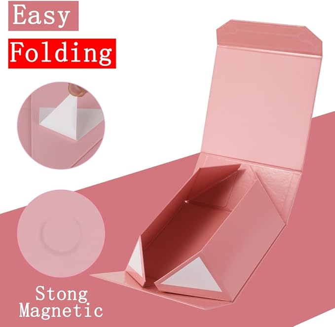 6 Pcs Small Pink Gift Box 6x6x3 Inch Magnetic Gift Box Small Magnetic Box with Crinkle Paper Pink Small Gift Box with Shredded Paper Luxury Gift Boxes with Lids for Presents
