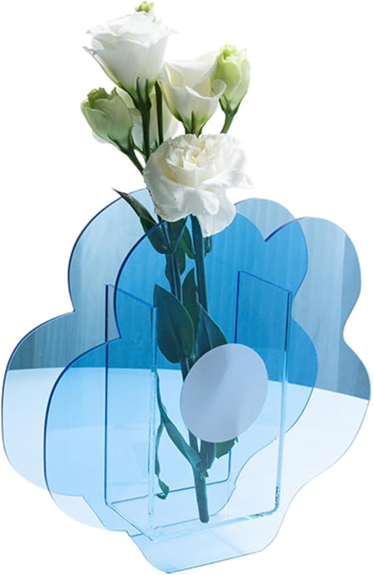 Acrylic Flower-Shaped Vase in Youthful Blue, Modern Acrylic Decor for Home, Office, or Gallery Display (Flower Style)