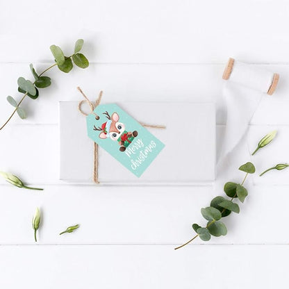 Andaz Press Christmas Holiday Season Classic Gift Tags, Merry Christmas to from Classic Favor Tags, Baby Reindeer with Santa Hat Design, for Holiday Events, Parties, and Favors, 60-Pack