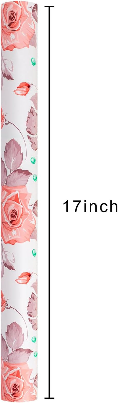 MAYPLUSS Flower Gift Wrapping Paper Roll - 17Inch x 33Feet - Luxury Elegant Floral with Gold Pattern Girl Gift Wrap Present Sheet for Wedding, Bridal Shower, Birthday, Engagement and Mother's Day