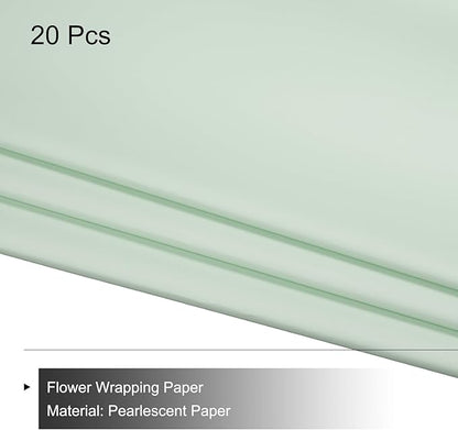 MECCANIXITY Pearlescent Film Flower Wrapping Paper 22.8x22.8 Inch Waterproof for DIY Crafts, Gift/Gift Box Packaging Smoky Green Pack of 20