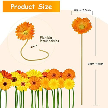 WILLBOND 18 Pieces Artificial Gerbera Daisies Flowers Fake Daisy Faux Boho Daisy Flowers Bouquet 15 in for Boho Birthday Decorations Wedding Home Decor (White,Pink,Yellow,Orange,Rose,Coral)