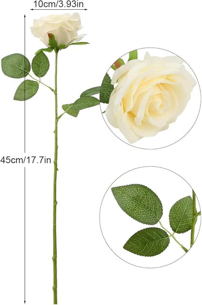 Artificial Rose Flower Ivory Flowers Ivory Roses White Roses Silk Flowers 12 pcs with Long Stem Silk Roses Bouquet for Wedding Bridal Shower Party Home Decoration