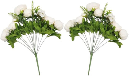 2 Packs Artificial Peony Flowers Silk Peonies Fake Flower Bouquet Arrangements for Home Wedding Party Decoration (White)