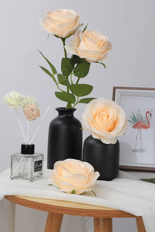 30pcs Roses Artificial Flowers Champagne Silk Roses with Long Stems Fake Flowers for Wedding Bouquet Centerpices Decorations Party Bridal Baby Shower Home Decor