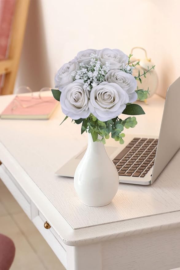 Artificial Rose Flower Artificial Flowers Flower with Long Stem Silk Roses Bouquet for Wedding Bridal Shower Party Home Decoration (Nude, 30 Pcs)