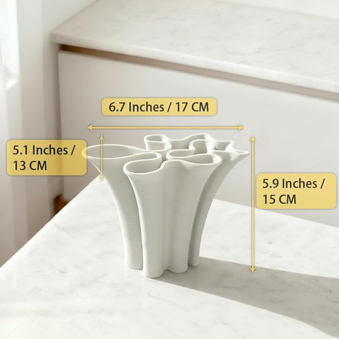 White Ceramic Vase for Home Decor, Boho Artistic Irregular Shape Decorative Vase, Unique Modern Accent for Living Room Bedroom or Entryway