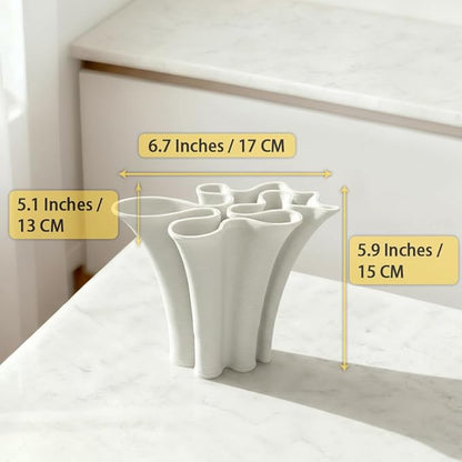 White Ceramic Vase for Home Decor, Boho Artistic Irregular Shape Decorative Vase, Unique Modern Accent for Living Room Bedroom or Entryway