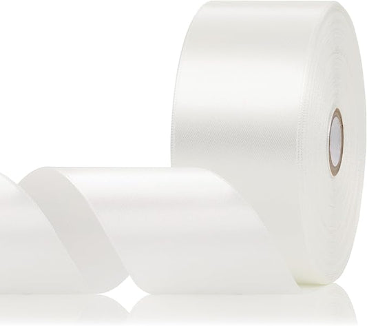 White Ribbon 2 Inch, 60 Yards White Satin Ribbon for Flower Bouquet, Crafts, Gift Wrapping, Birthday Party, Bows, Wedding and Festival Decor