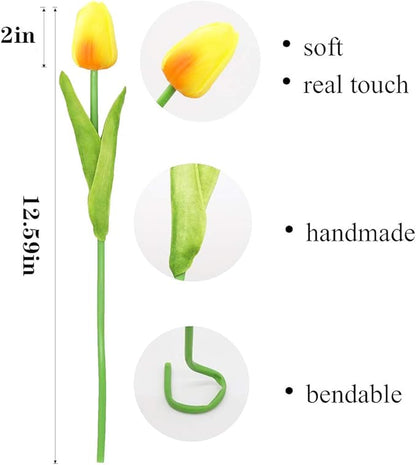24pcs Multicolor Artificial Tulips Flowers Fake Faux PU Tulip Bouquet Real Touch Flower Arrangement for Home Room Office Party Wedding Decoration Excellent Gift Idea for Mothers Day