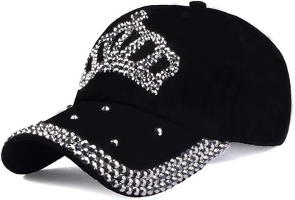 Gudessly Bling Women Baseball Cap Flower Snapback Rhinestone Sun Hats Adjustable Denim Jeans Hat