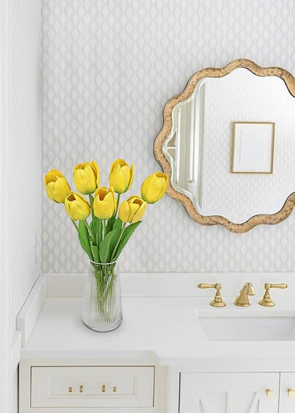 Artificial Tulips Flowers – 24" Long Stem Faux Tulips, 7PCS Real Touch Fake Yellow Tulip for Vase, Farmhouse, Kitchen, Spring & Wedding Home Decor
