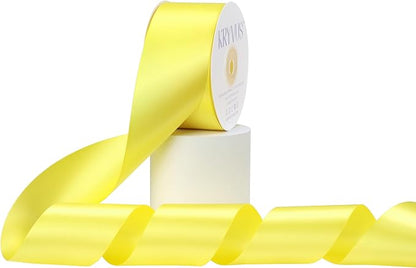 Lemon Yellow Satin Ribbon, Double Faced 2 Inch X 25 Yards Lemon Yellow Ribbon, Premium Satin Ribbon for Gift Wrapping, Crafts, Hair Bow Making, Sewing, Flower Bouquet, Wedding Party Decor