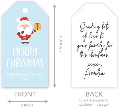 Andaz Press Personalized Christmas Holiday Season Classic Tags, Merry Christmas Custom Family Name and Year, Santa Claus Design, Holiday Events, 60-Pack